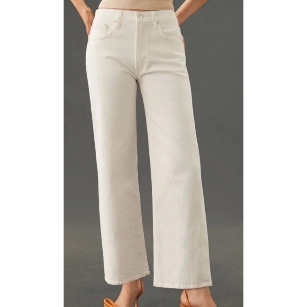 Edwin Womens MARLI ANKLE Eggshell White Denim Wide Leg Jeans Sz 24‎